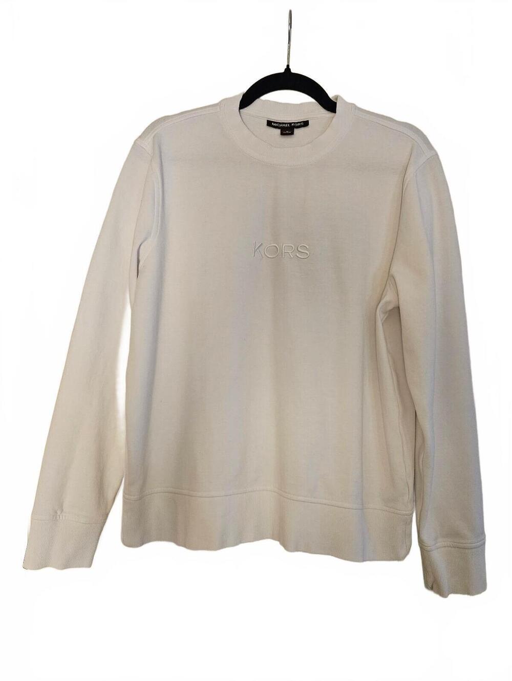 Michael Kors White Crewneck Sweatshirt Embroidered Logo Pullover Top-Medium